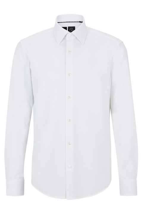 πουκάμισο με κανονική εφαρμογή σε δομημένη απόδοση-stretch Jersey Hugo Boss λευκό
