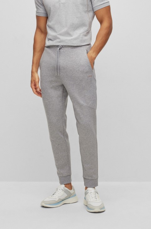 Ανοιχτό γκρι παντελόνι αθλητικής φόρμας σε μείγμα βαμβακερών με δικτυωτό έργο τέχνης Hugo Boss