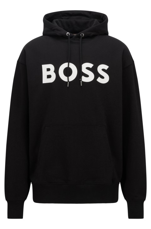 μαύρο φούτερ Hugo Boss από οργανικό βαμβάκι με κουκούλα με λογότυπο αντίθεσης