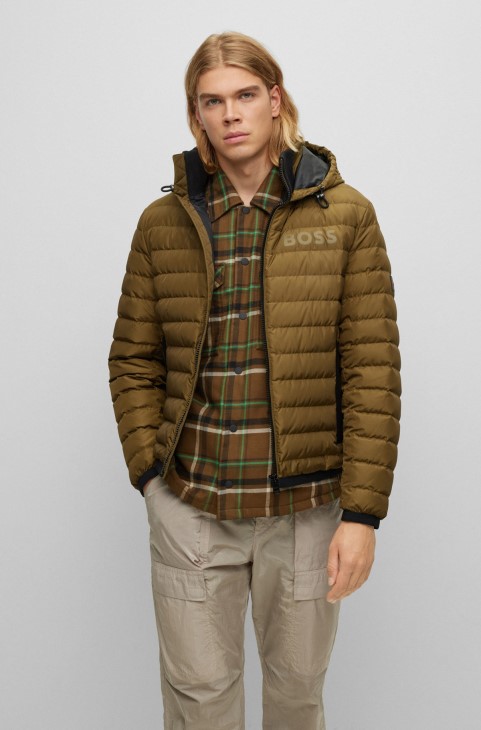 αδιάβροχο πουπουλένιο μπουφάν με λεπτομέρεια λογότυπου Hugo Boss Khaki