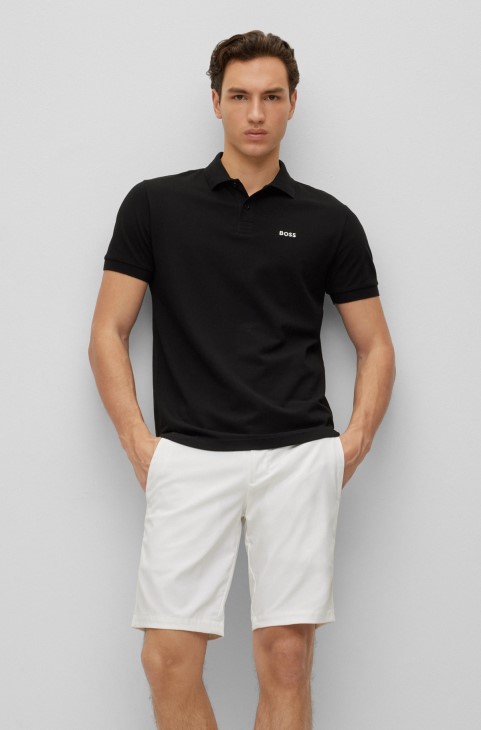 μαύρο μπλουζάκι πόλο Hugo Boss από οργανικό βαμβάκι με λογότυπο αντίθεσης