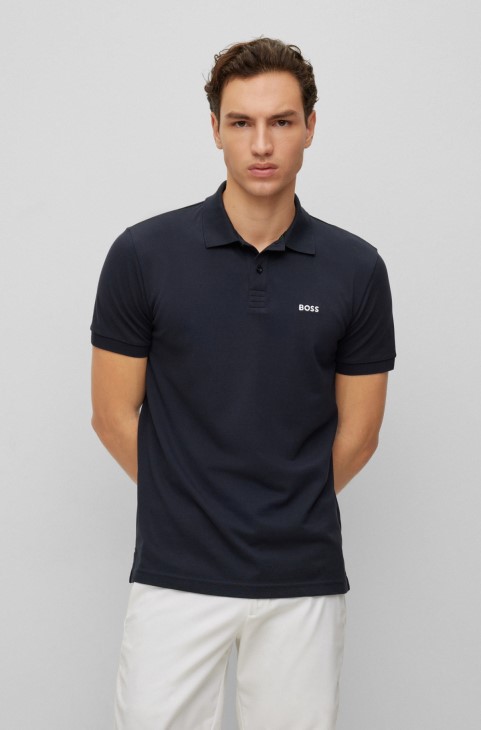 Πόλο μπλουζάκι Hugo Boss από οργανικό βαμβάκι με λογότυπο σκούρο μπλε