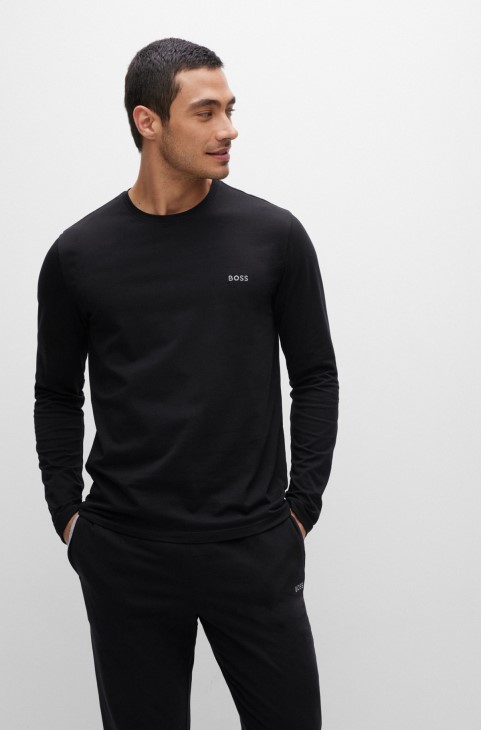 μαύρο μπλουζάκι Hugo Boss, βαμβακερό και κανονικό, με κεντημένο λογότυπο