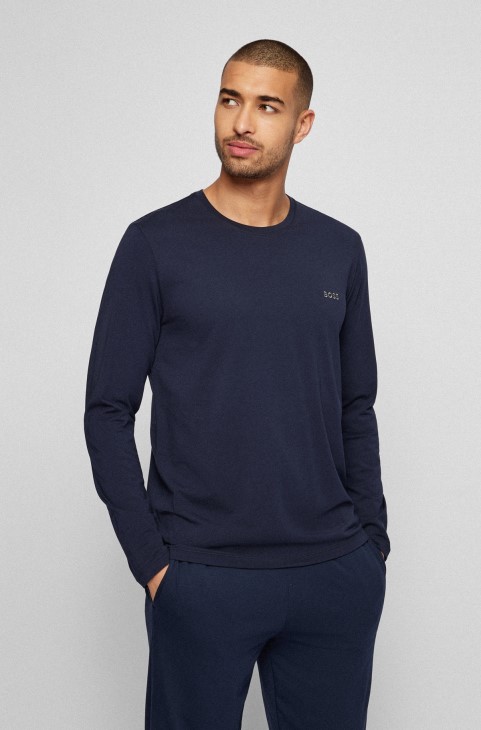 μπλουζάκι Hugo Boss σκούρο μπλε ελαστικό βαμβακερό κανονικό μπλουζάκι με κεντημένο λογότυπο