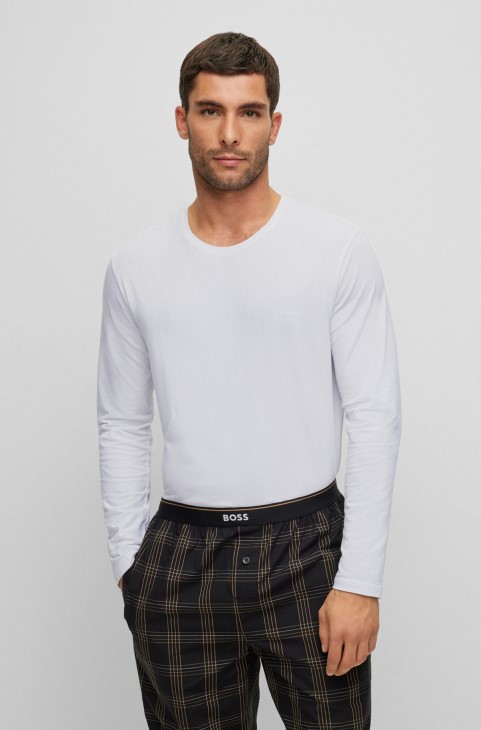 Hugo Boss στρεντ, βαμβακερό μπλουζάκι κανονικής εφαρμογής με κεντημένο λογότυπο λευκό