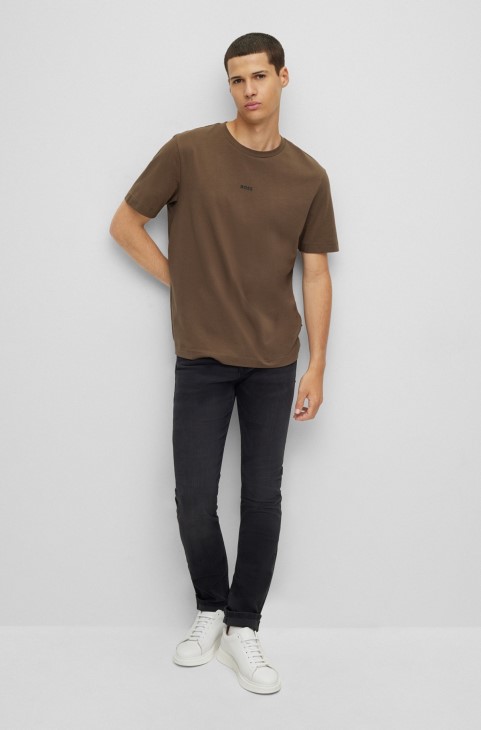 Χαλαρή μπλούζα από βαμβακερό ελαστικό με λογότυπο Hugo Boss Khaki
