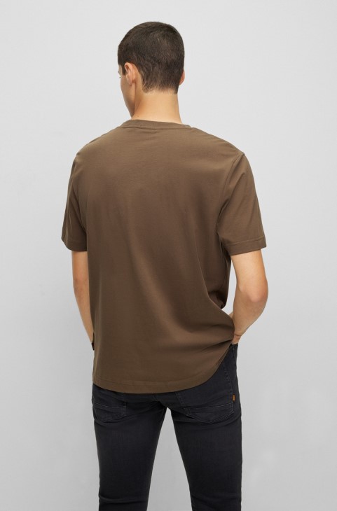 Χαλαρή μπλούζα από βαμβακερό ελαστικό με λογότυπο Hugo Boss Khaki
