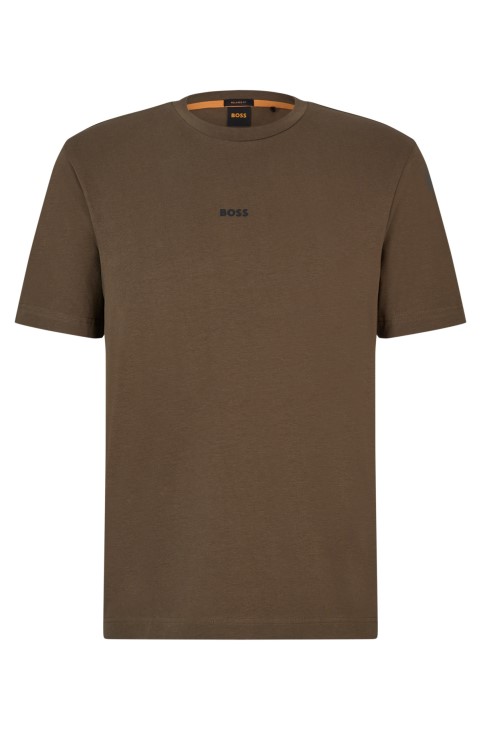 Χαλαρή μπλούζα από βαμβακερό ελαστικό με λογότυπο Hugo Boss Khaki
