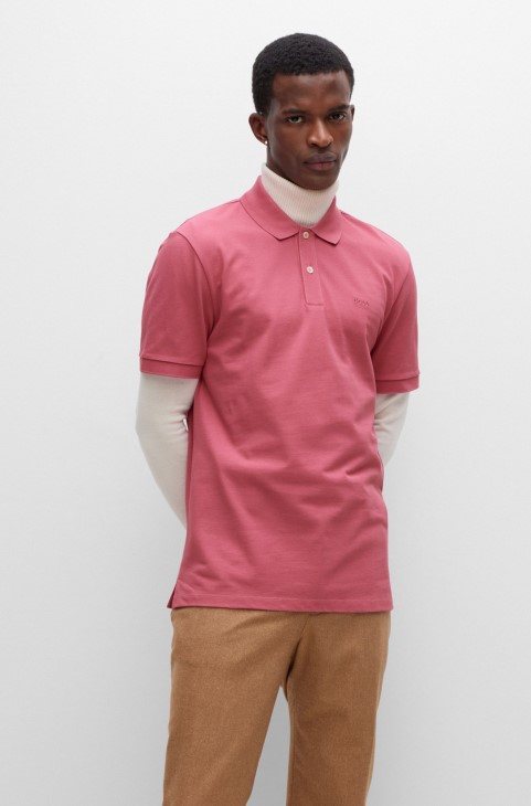 Πόλο μπλουζάκι από οργανικό βαμβάκι με κεντημένο λογότυπο ανοιχτό ροζ Hugo Boss