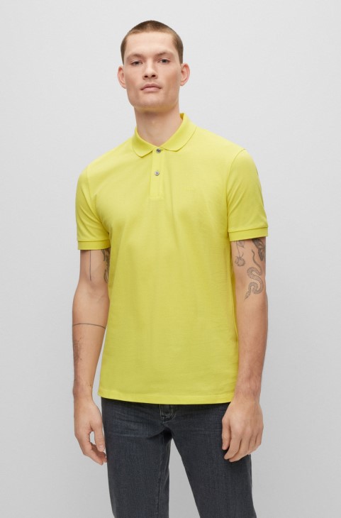 Πόλο μπλουζάκι από οργανικό βαμβάκι με κεντημένο λογότυπο Hugo Boss κίτρινο