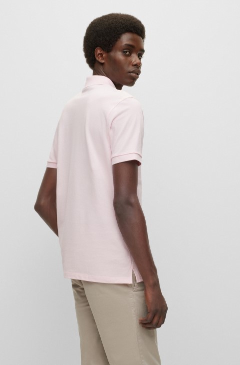 ανοιχτό ροζ Hugo Boss πουκάμισο πόλο από οργανικό βαμβάκι με κεντημένο λογότυπο
