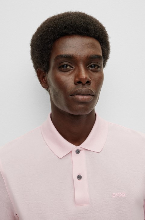 ανοιχτό ροζ Hugo Boss πουκάμισο πόλο από οργανικό βαμβάκι με κεντημένο λογότυπο
