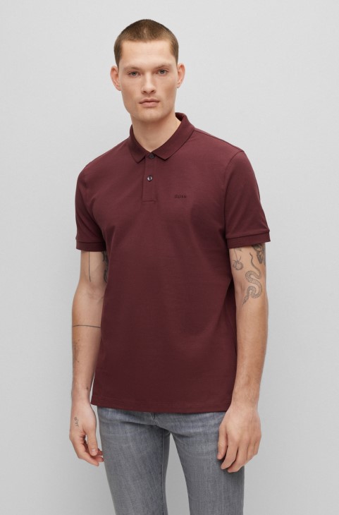 Πόλο μπλουζάκι Hugo Boss από οργανικό βαμβάκι με κεντημένο λογότυπο σκούρο κόκκινο