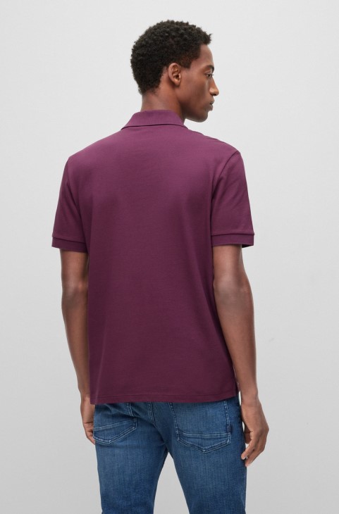 Πόλο μπλουζάκι από οργανικό βαμβάκι με κεντημένο λογότυπο σκούρο μωβ Hugo Boss
