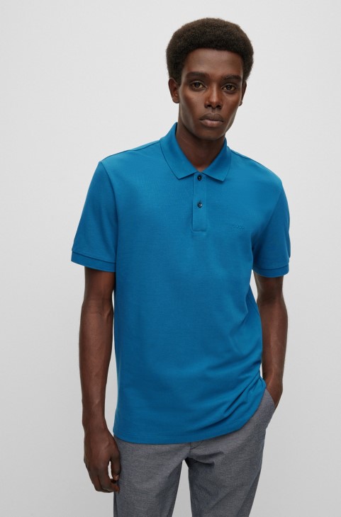 Μπλε πόλο από οργανικό βαμβάκι με κεντημένο λογότυπο Hugo Boss