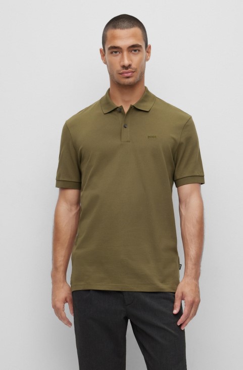 Πόλο μπλουζάκι από οργανικό βαμβάκι με κεντημένο λογότυπο Hugo Boss Khaki