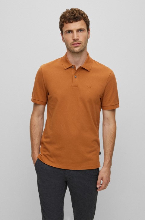 Πόλο μπλουζάκι Hugo Boss από οργανικό βαμβάκι με καφέ κεντημένο λογότυπο