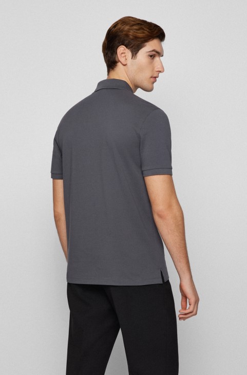 Μπλουζάκι πόλο σε σκούρο γκρι οργανικό βαμβάκι με κεντημένο λογότυπο Hugo Boss
