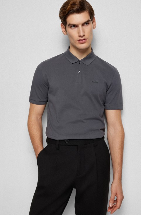 Μπλουζάκι πόλο σε σκούρο γκρι οργανικό βαμβάκι με κεντημένο λογότυπο Hugo Boss
