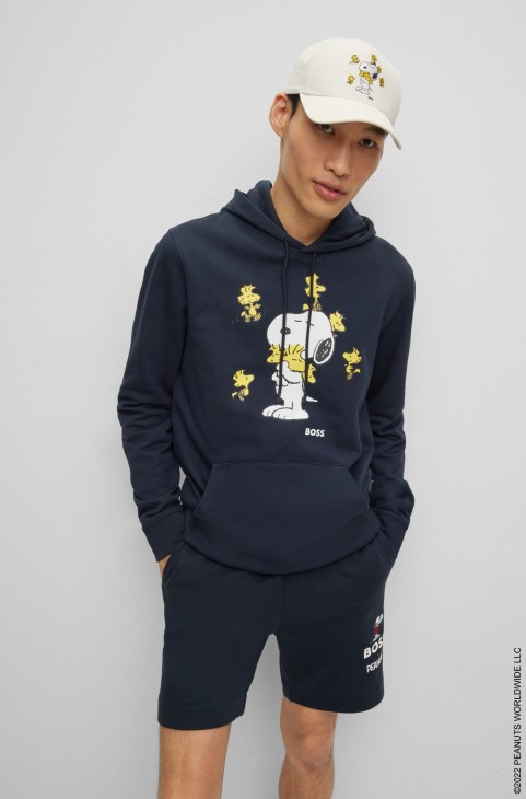Boss X Peanuts Hoodie με κουκούλα μεγάλου μεγέθους σε French Terry με αποκλειστικά έργα τέχνης