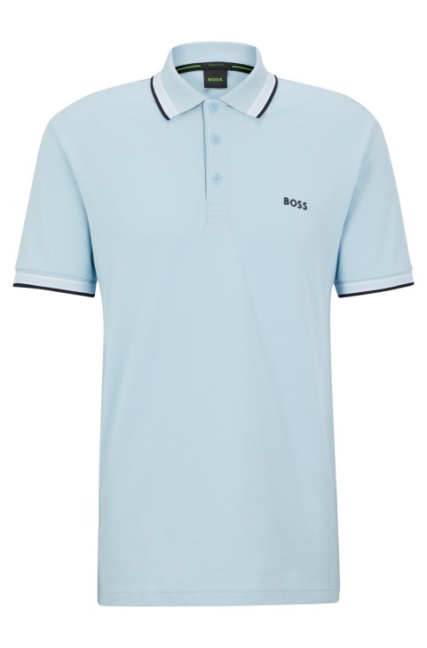 γαλάζιο μπλουζάκι πόλο Hugo Boss από οργανικό βαμβάκι με κυρτό λογότυπο