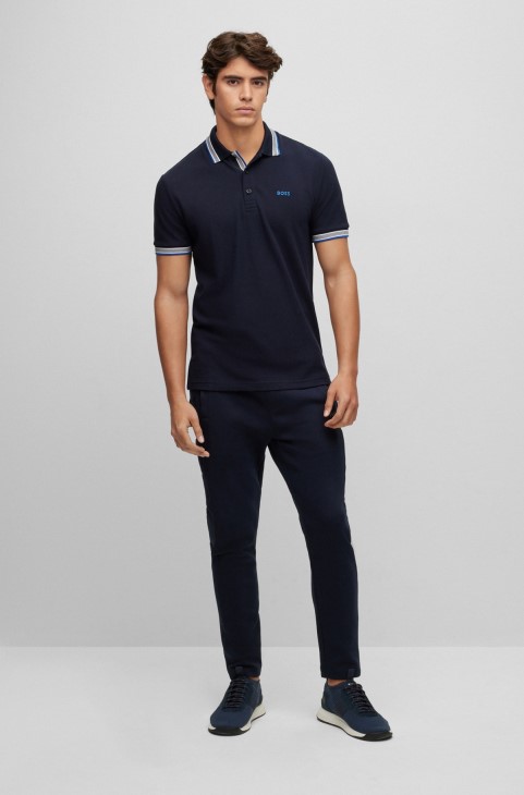 Πόλο μπλουζάκι από οργανικό βαμβάκι με κυρτό λογότυπο σκούρο μπλε Hugo Boss
