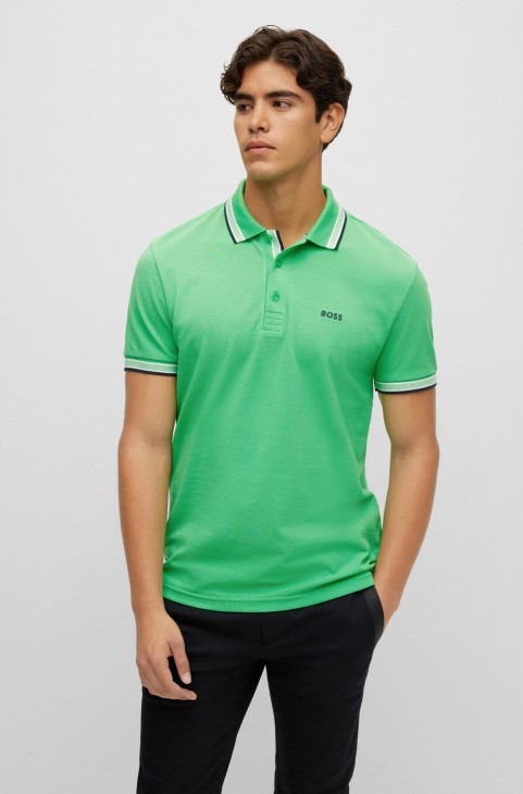 ανοιχτό πράσινο μπλουζάκι πόλο Hugo Boss από οργανικό βαμβάκι με κυρτό λογότυπο
