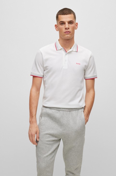 λευκό μπλουζάκι πόλο Hugo Boss από οργανικό βαμβάκι με κυρτό λογότυπο