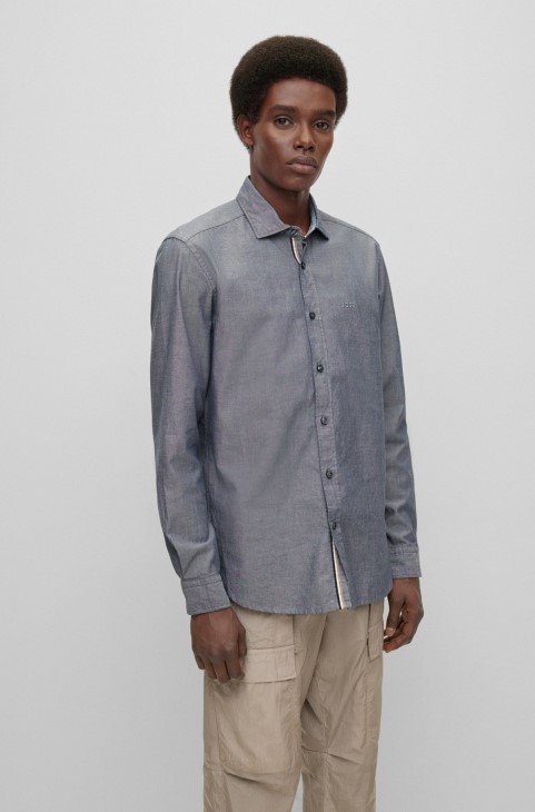 Πουκάμισο Hugo Boss με κανονική εφαρμογή από βαμβάκι Oxford με λογότυπο σκούρο μπλε