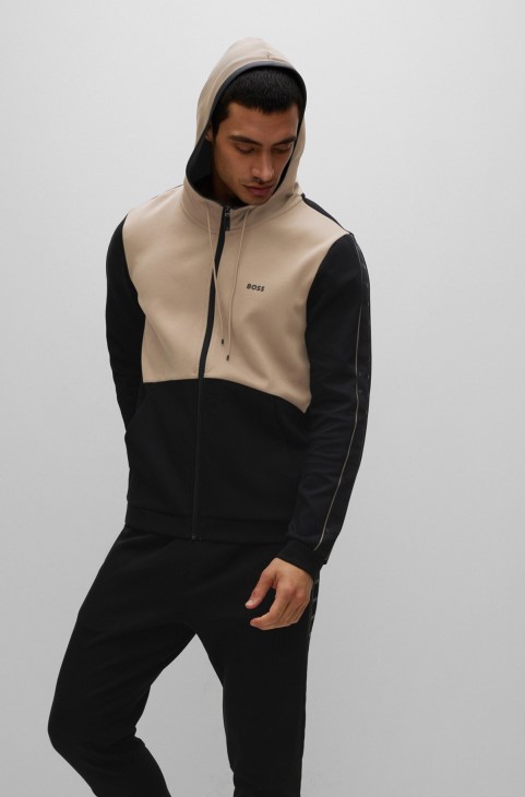 Hugo Boss μαύρο βαμβακερό φούτερ με φερμουάρ με ένθετα ταινίας λογότυπου