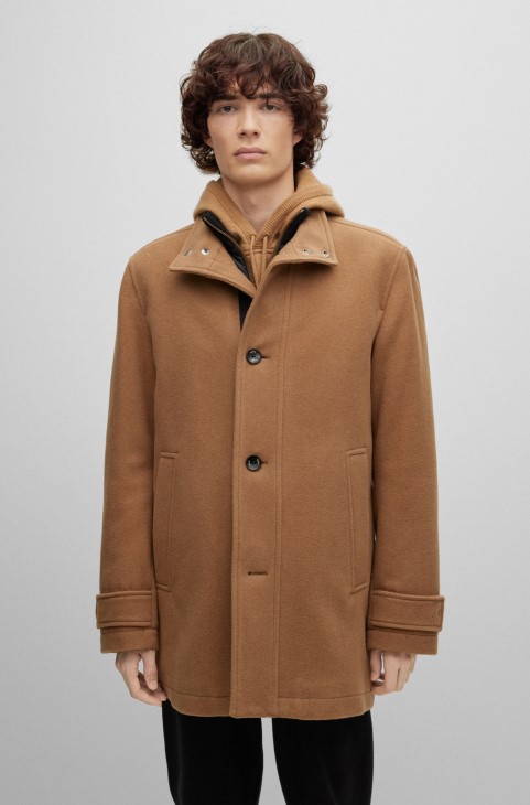 Μπεζ παλτό χαλαρής εφαρμογής σε μείγμα μαλλί μελανζέ Hugo Boss