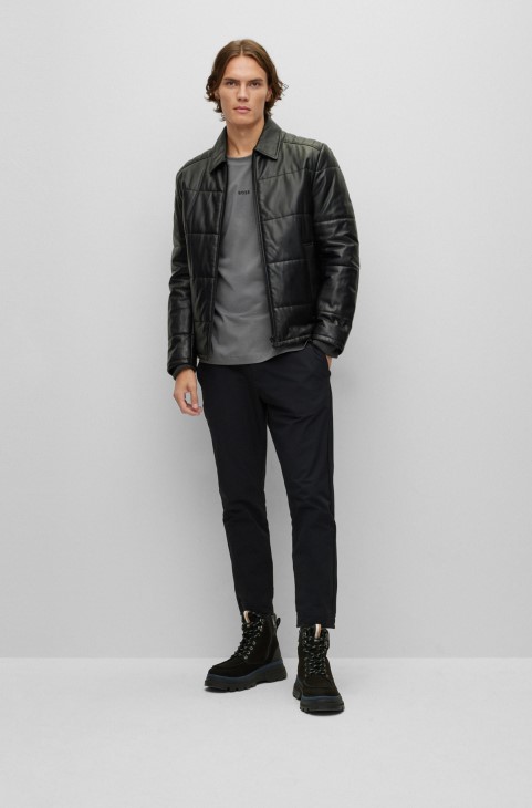 καπιτονέ δερμάτινο μπουφάν με επένδυση καμουφλάζ μαύρο Hugo Boss
