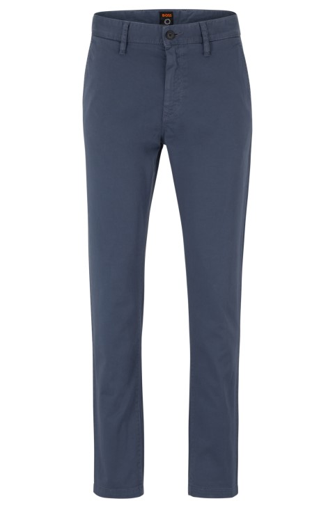 Hugo Boss με κωνική εφαρμογή Chinos σε υπερβολικά βαμμένο βαμβακερό σατέν μπλε
