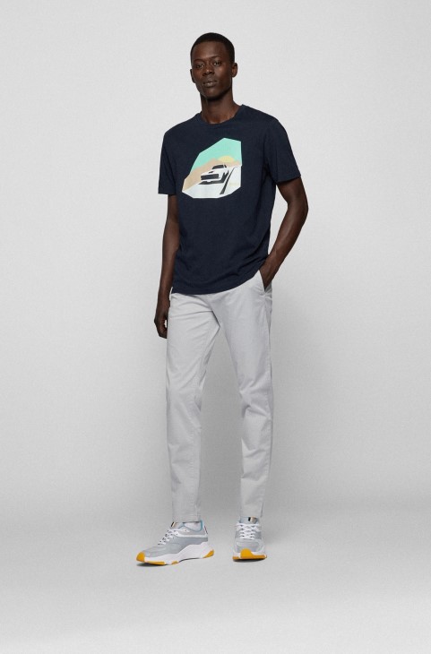 ταινιωτό Chino από βαμμένο βαμβακερό σατέν ανοιχτό γκρι Hugo Boss
