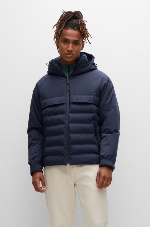 αδιάβροχο σκούρο μπλε σακάκι με λεπτομέρειες λογότυπου Hugo Boss