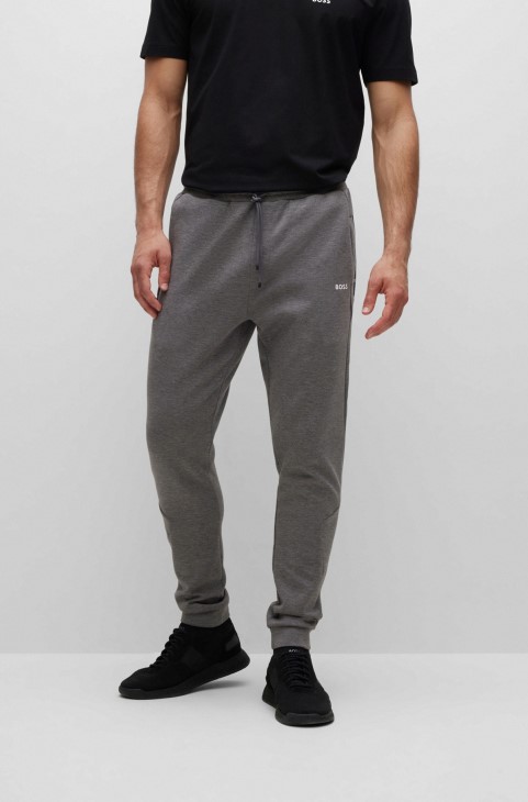 Παντελόνι αθλητικής φόρμας από μείγμα βαμβακιού με ένθετα με λογότυπο σε γκρι Hugo Boss