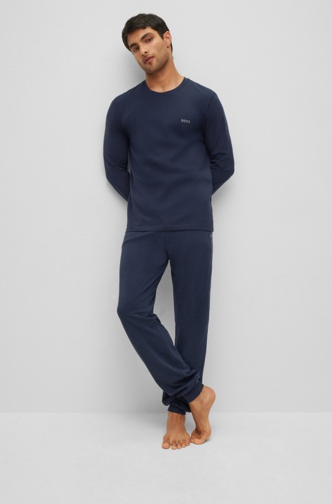 Παντελόνι φόρμας από βαμβακερό ελαστικό με κεντημένο λογότυπο σκούρο μπλε Hugo Boss
