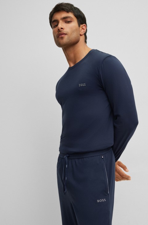 Παντελόνι φόρμας από βαμβακερό ελαστικό με κεντημένο λογότυπο σκούρο μπλε Hugo Boss
