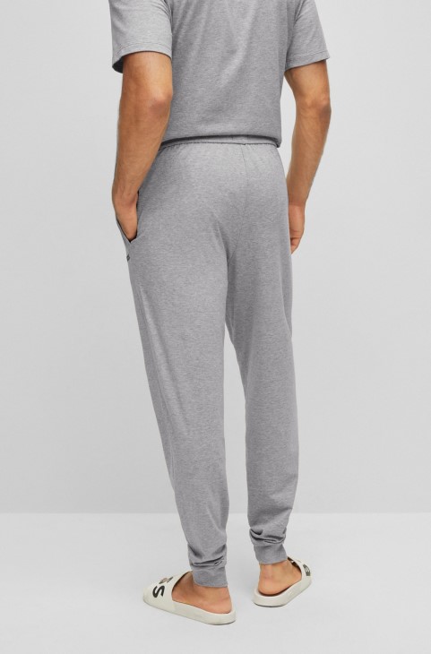 ανοιχτό γκρι ελαστικό βαμβακερό παντελόνι με κεντημένο λογότυπο Hugo Boss
