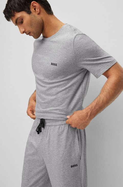 ανοιχτό γκρι ελαστικό βαμβακερό παντελόνι με κεντημένο λογότυπο Hugo Boss
