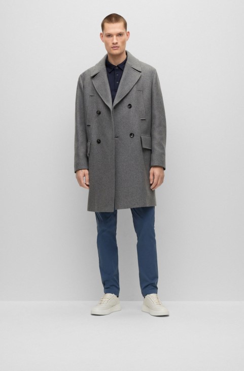 Hugo Boss ασημί διπλό παλτό χαλαρής εφαρμογής σε μείγμα μαλλί