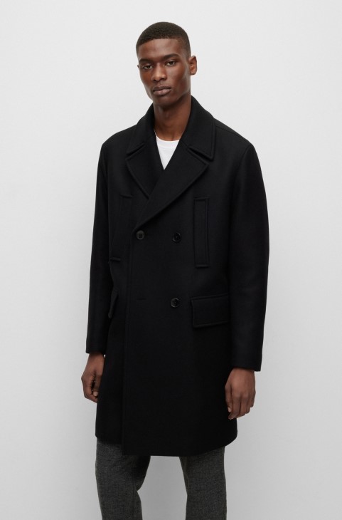 Hugo Boss διπλό παλτό χαλαρής εφαρμογής σε μάλλινο μείγμα μαύρου