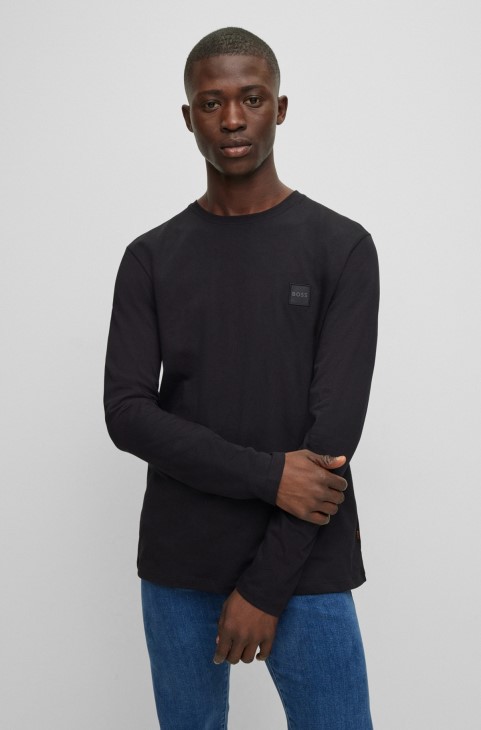 Hugo Boss μαύρο βαμβακερό μπλουζάκι με κανονική εφαρμογή με έμπλαστρο με λογότυπο