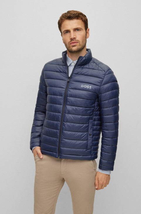 Σκούρο μπλε Hugo Boss αδιάβροχο τζάκετ με επένδυση με τονικό λογότυπο