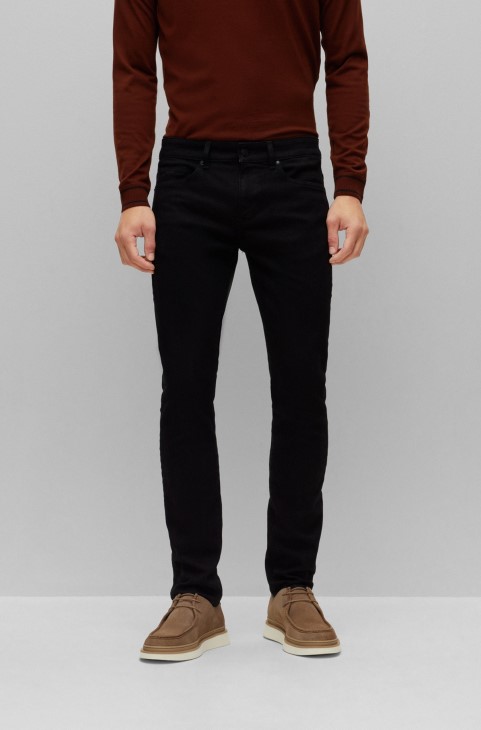 μαύρο τζιν Hugo Boss Slim-fit σε μαύρο εξαιρετικά απαλό ιταλικό τζιν