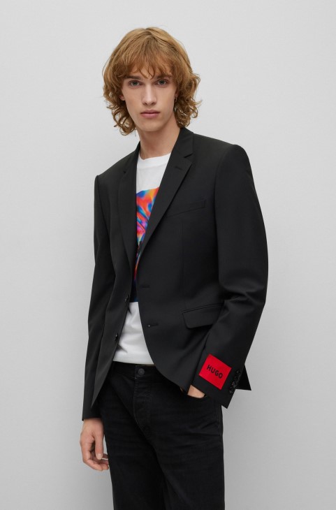 σακάκι με κανονική εφαρμογή σε μαλλί Performance-stretch Blend Black Hugo Boss