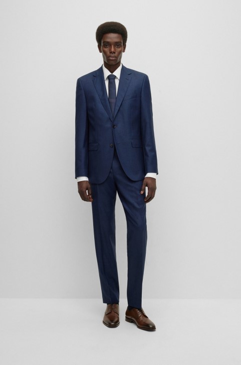 Κοστούμι με κανονική εφαρμογή από παρθένο μάλλινο Twill Hugo Boss σκούρο μπλε