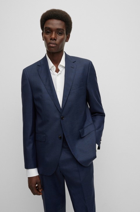 Κοστούμι με κανονική εφαρμογή από παρθένο μάλλινο Twill Hugo Boss σκούρο μπλε
