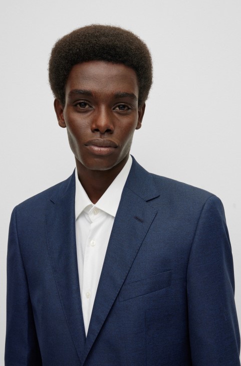 Κοστούμι με κανονική εφαρμογή από παρθένο μάλλινο Twill Hugo Boss σκούρο μπλε
