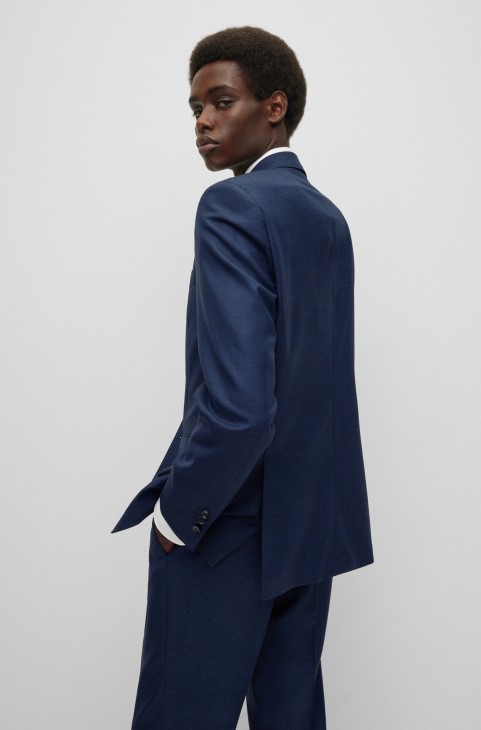 Κοστούμι με κανονική εφαρμογή από παρθένο μάλλινο Twill Hugo Boss σκούρο μπλε
